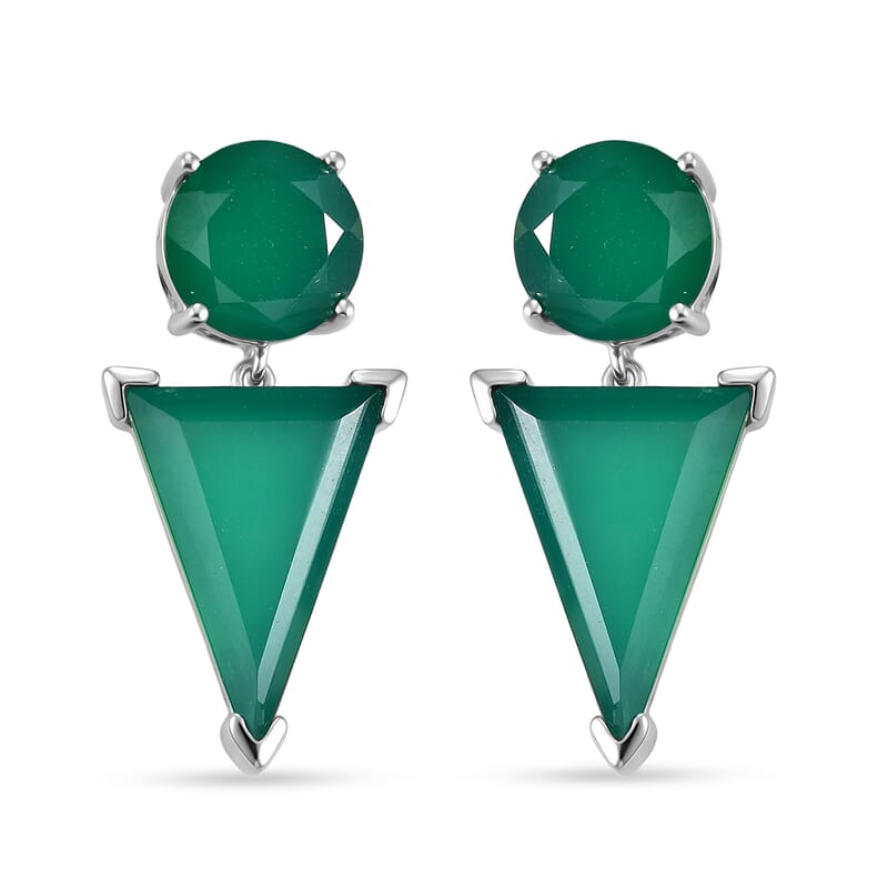 EverTrue Verde Onyx 24.50 ctw Earrings and Pendant in Platinum Bond with Stainless Steel Necklace 20 Inches