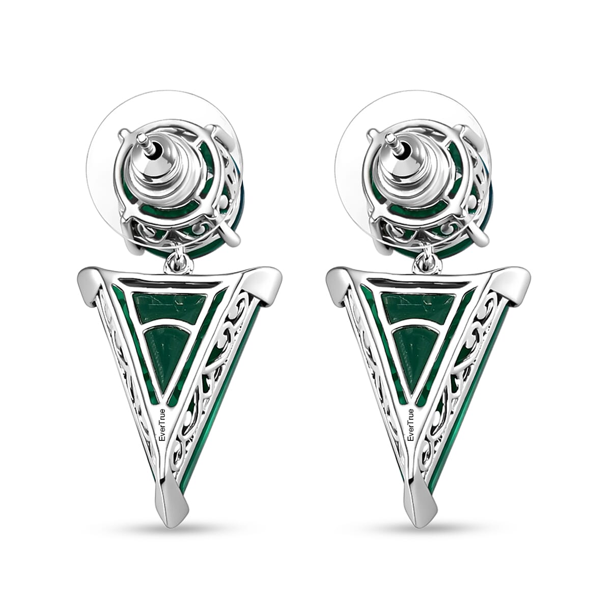 EverTrue Verde Onyx 24.50 ctw Earrings and Pendant in Platinum Bond with Stainless Steel Necklace 20 Inches