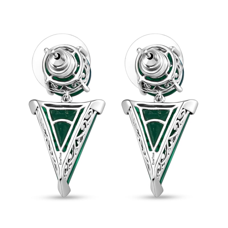 EverTrue Verde Onyx 24.50 ctw Earrings and Pendant in Platinum Bond with Stainless Steel Necklace 20 Inches