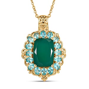 EverTrue Verde Onyx and Apatite 9.10 ctw Pendant in 18K YG Plated with ION Plated YG Stainless Steel Necklace 20 Inches