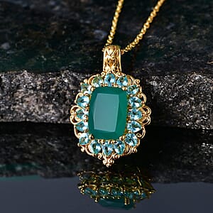 EverTrue Verde Onyx and Apatite 9.10 ctw Pendant in 18K YG Plated with ION Plated YG Stainless Steel Necklace 20 Inches