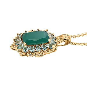 EverTrue Verde Onyx and Apatite 9.10 ctw Pendant in 18K YG Plated with ION Plated YG Stainless Steel Necklace 20 Inches