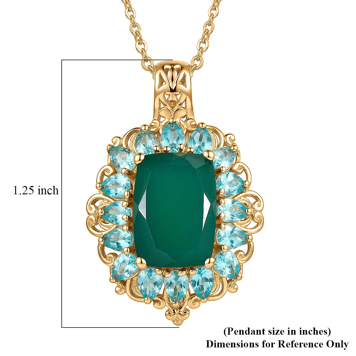 EverTrue Verde Onyx and Apatite 9.10 ctw Pendant in 18K YG Plated with ION Plated YG Stainless Steel Necklace 20 Inches image number 5