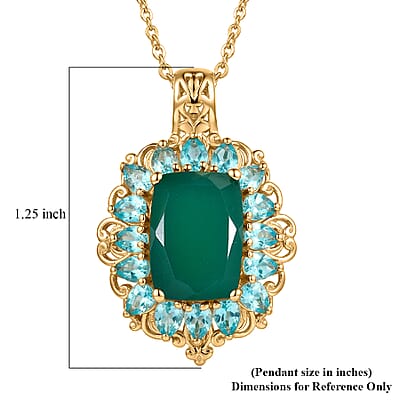 EverTrue Verde Onyx and Apatite 9.10 ctw Petal Bloom Pendant in 18K YG Plated with ION Plated YG Stainless Steel Necklace 20 Inches