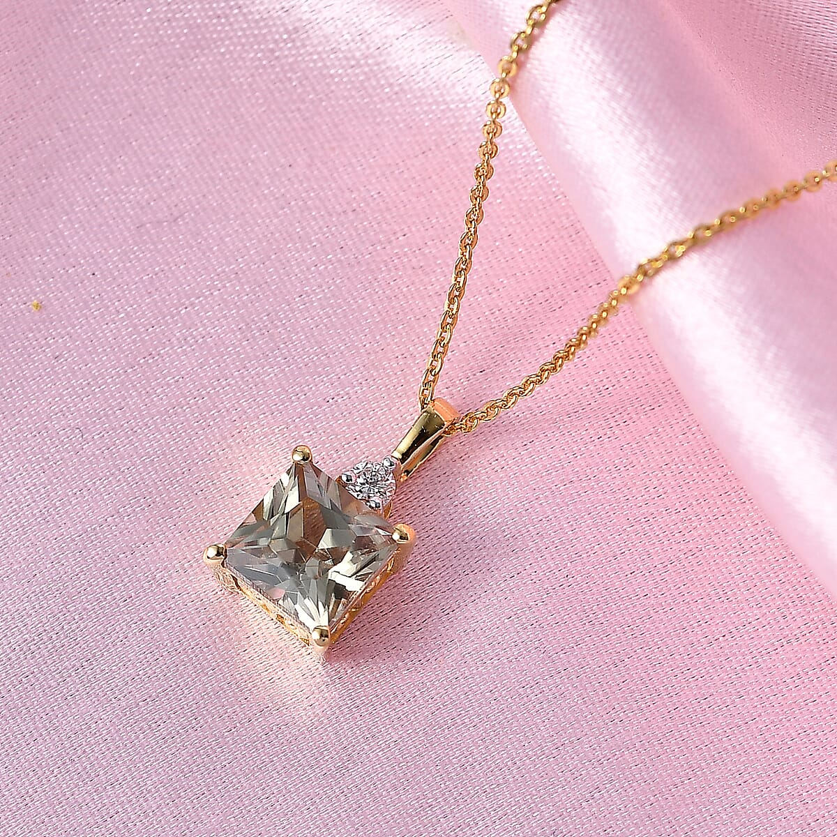 Princess Cut AAA Turkizite and Luxuriant Lab Grown Diamond G-H SI 2.20 ctw Pendant Necklace in 18K Vermeil Yellow Gold Over Sterling Silver 20 Inches image number 1
