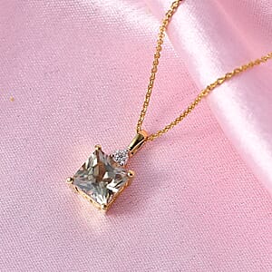 Princess Cut AAA Turkizite and Luxuriant Lab Grown Diamond G-H SI 2.20 ctw Pendant Necklace in 18K Vermeil Yellow Gold Over Sterling Silver 20 Inches