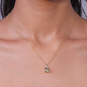 Princess Cut AAA Turkizite and Luxuriant Lab Grown Diamond G-H SI 2.20 ctw Pendant Necklace in 18K Vermeil Yellow Gold Over Sterling Silver 20 Inches