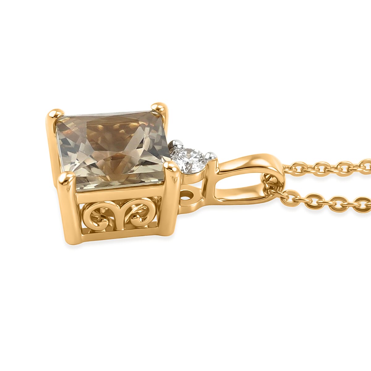 Princess Cut AAA Turkizite and Luxuriant Lab Grown Diamond G-H SI 2.20 ctw Pendant Necklace in 18K Vermeil Yellow Gold Over Sterling Silver 20 Inches image number 3