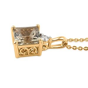 Princess Cut AAA Turkizite and Luxuriant Lab Grown Diamond G-H SI 2.20 ctw Pendant Necklace in 18K Vermeil Yellow Gold Over Sterling Silver 20 Inches