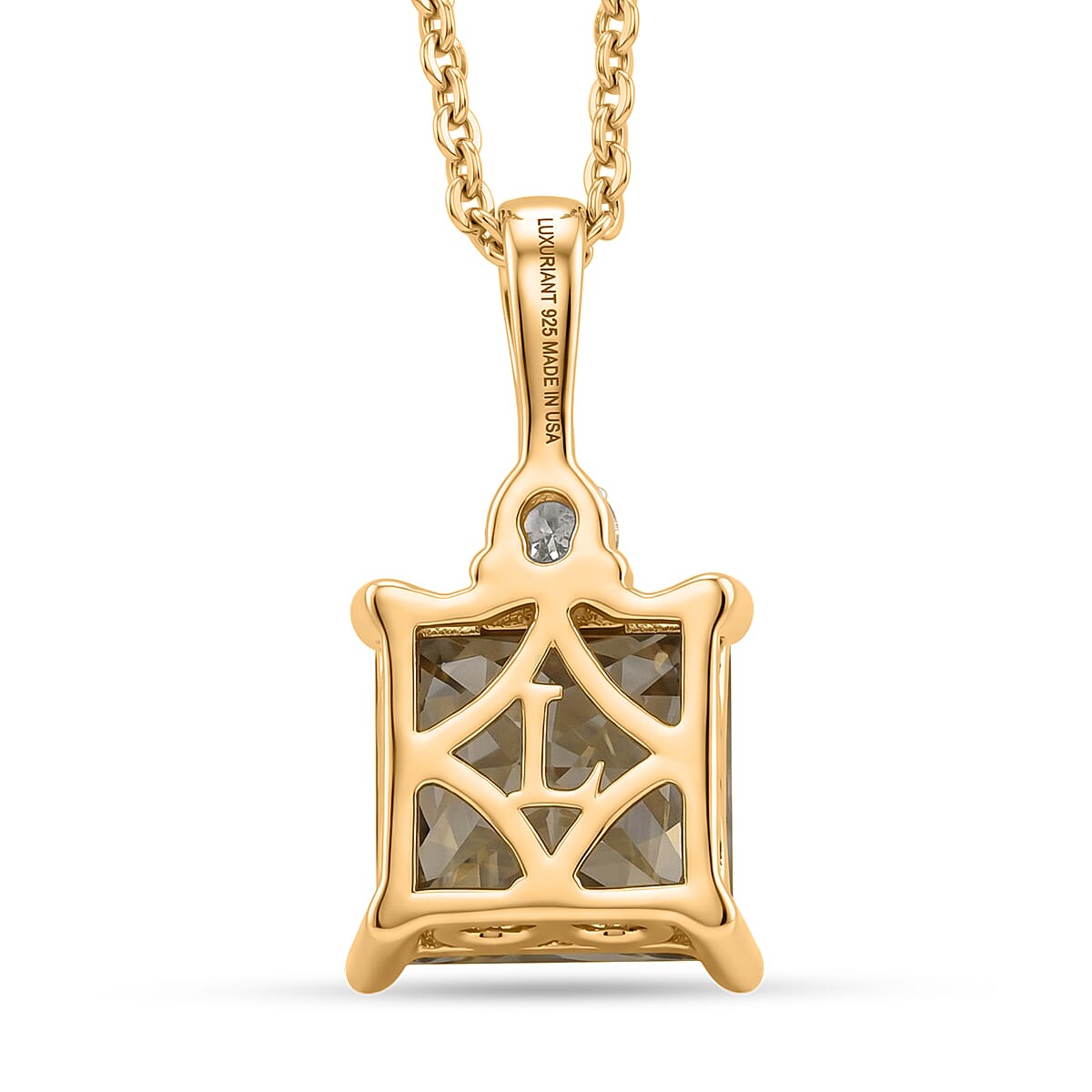 Princess Cut AAA Turkizite and Luxuriant Lab Grown Diamond G-H SI 2.20 ctw Pendant Necklace in 18K Vermeil Yellow Gold Over Sterling Silver 20 Inches image number 4