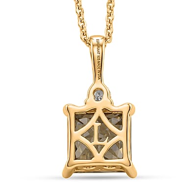 Princess Cut AAA Turkizite and Luxuriant Lab Grown Diamond G-H SI 2.20 ctw Golden Dusk Solitaire Pendant Necklace in 18K Vermeil Yellow Gold Over Sterling Silver 20 Inches