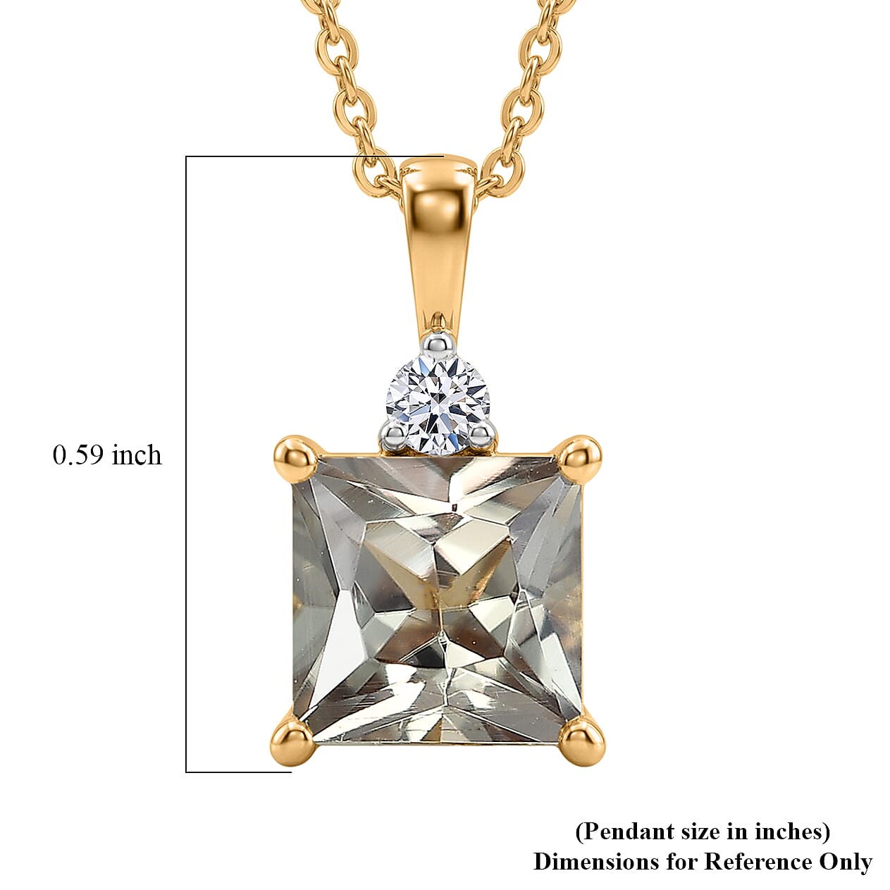 Princess Cut AAA Turkizite and Luxuriant Lab Grown Diamond G-H SI 2.20 ctw Golden Dusk Solitaire Pendant Necklace in 18K Vermeil Yellow Gold Over Sterling Silver 20 Inches