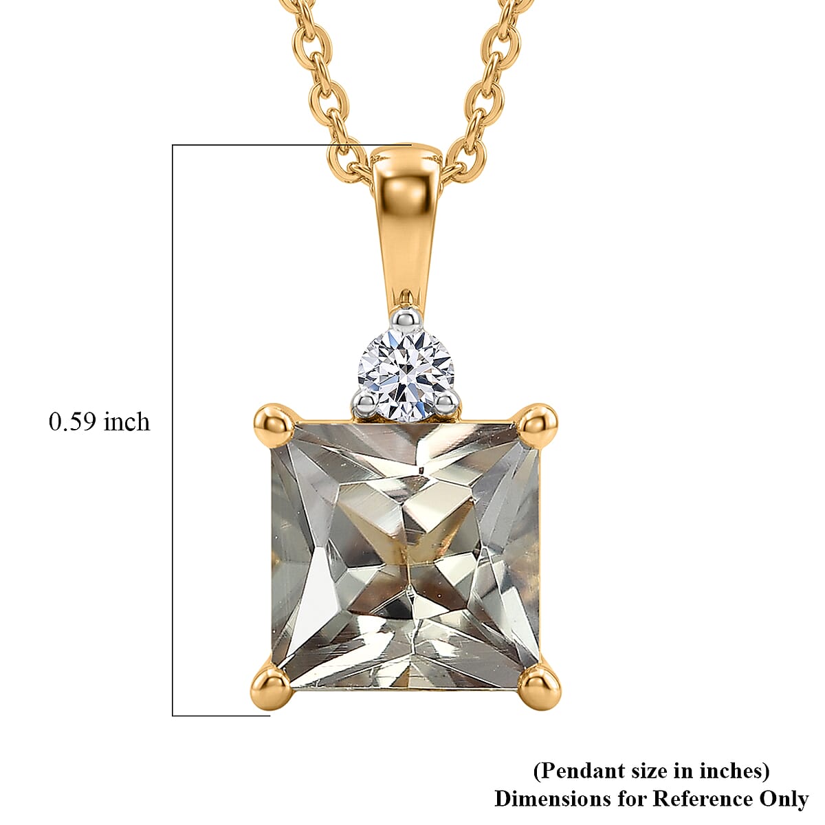 Princess Cut AAA Turkizite and Luxuriant Lab Grown Diamond G-H SI 2.20 ctw Pendant Necklace in 18K Vermeil Yellow Gold Over Sterling Silver 20 Inches image number 5