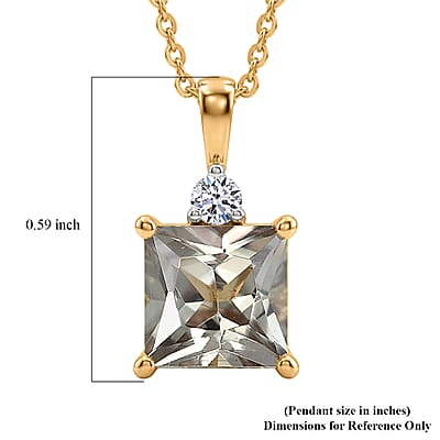 Princess Cut AAA Turkizite and Luxuriant Lab Grown Diamond G-H SI 2.20 ctw Golden Dusk Solitaire Pendant Necklace in 18K Vermeil Yellow Gold Over Sterling Silver 20 Inches