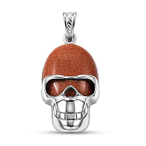 Goldstone 17.50 ctw Skull Pendant in Silvertone with Stainless Steel Necklace 20 Inches