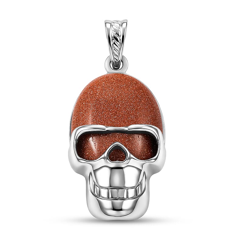 Goldstone 17.50 ctw Skull Pendant in Silvertone with Stainless Steel Necklace 20 Inches