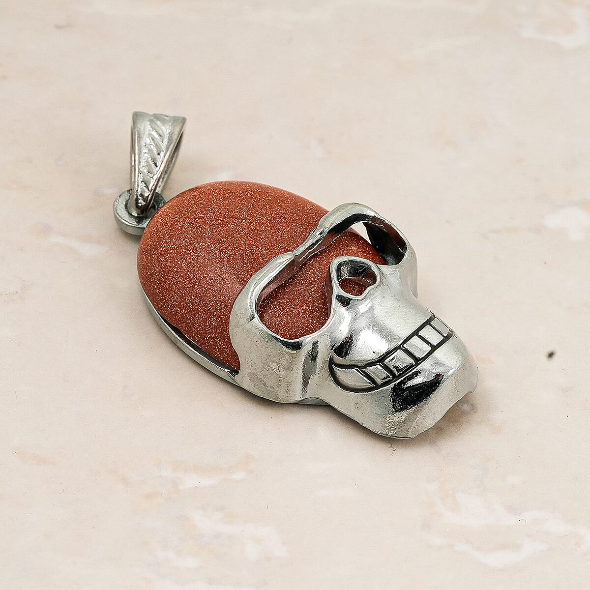 Goldstone 17.50 ctw Skull Pendant in Silvertone with Stainless Steel Necklace 20 Inches image number 1