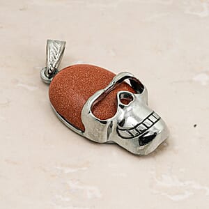 Goldstone 17.50 ctw Skull Pendant in Silvertone with Stainless Steel Necklace 20 Inches