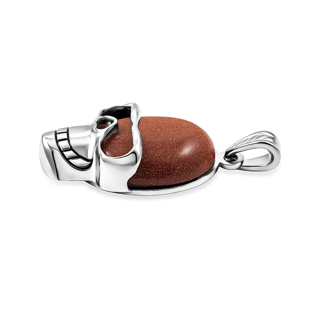 Goldstone 17.50 ctw Skull Pendant in Silvertone with Stainless Steel Necklace 20 Inches image number 3