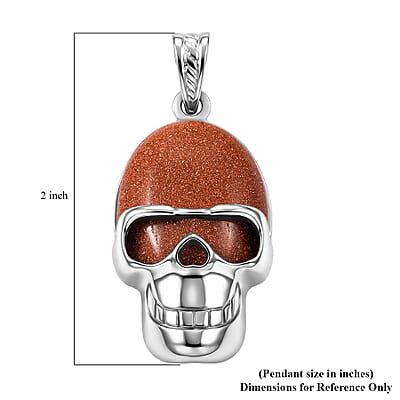 Goldstone 17.50 ctw Skull Pendant in Silvertone with Stainless Steel Necklace 20 Inches