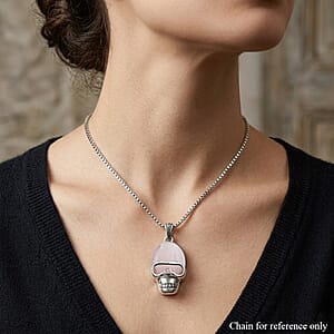 Galilea Rose Quartz 16.50 ctw Skull Pendant in Silvertone with Stainless Steel Necklace 20 Inches