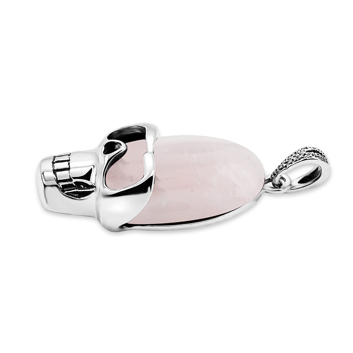 Galilea Rose Quartz 16.50 ctw Skull Pendant in Silvertone with Stainless Steel Necklace 20 Inches image number 3