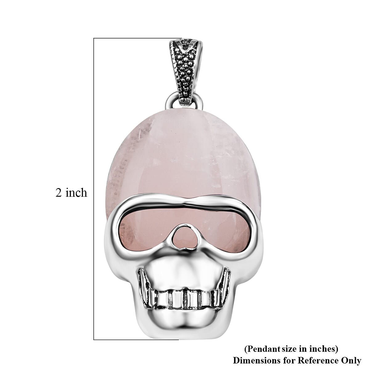 Galilea Rose Quartz 16.50 ctw Skull Pendant in Silvertone with Stainless Steel Necklace 20 Inches image number 4