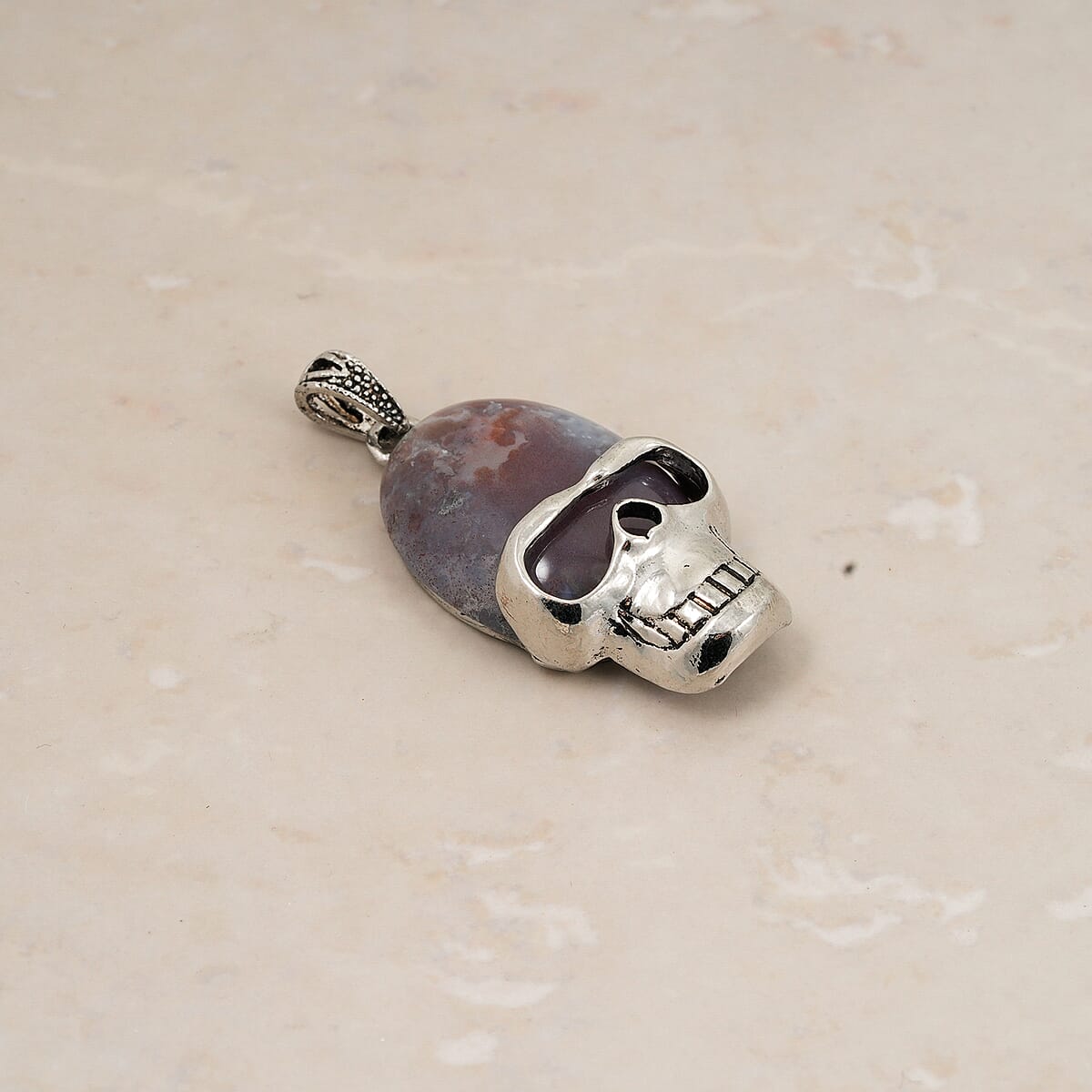 Argentinian Rhodochrosite Skull Pendant in Silvertone with Stainless Steel Necklace (20 Inches) 15.75 ctw image number 1
