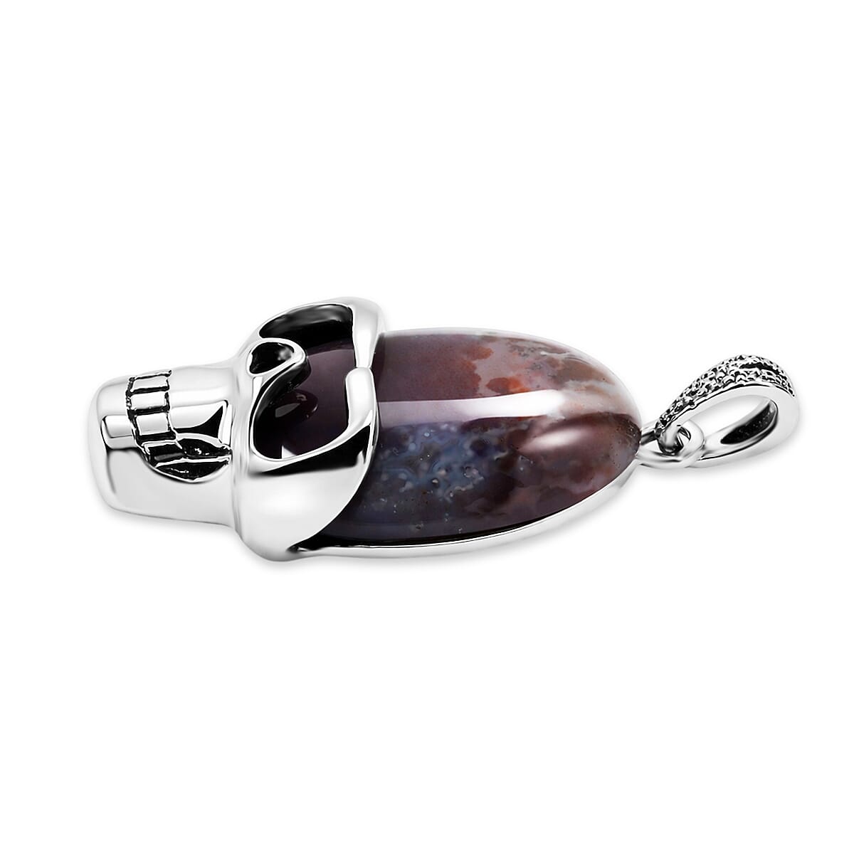 Argentinian Rhodochrosite Skull Pendant in Silvertone with Stainless Steel Necklace (20 Inches) 15.75 ctw image number 3