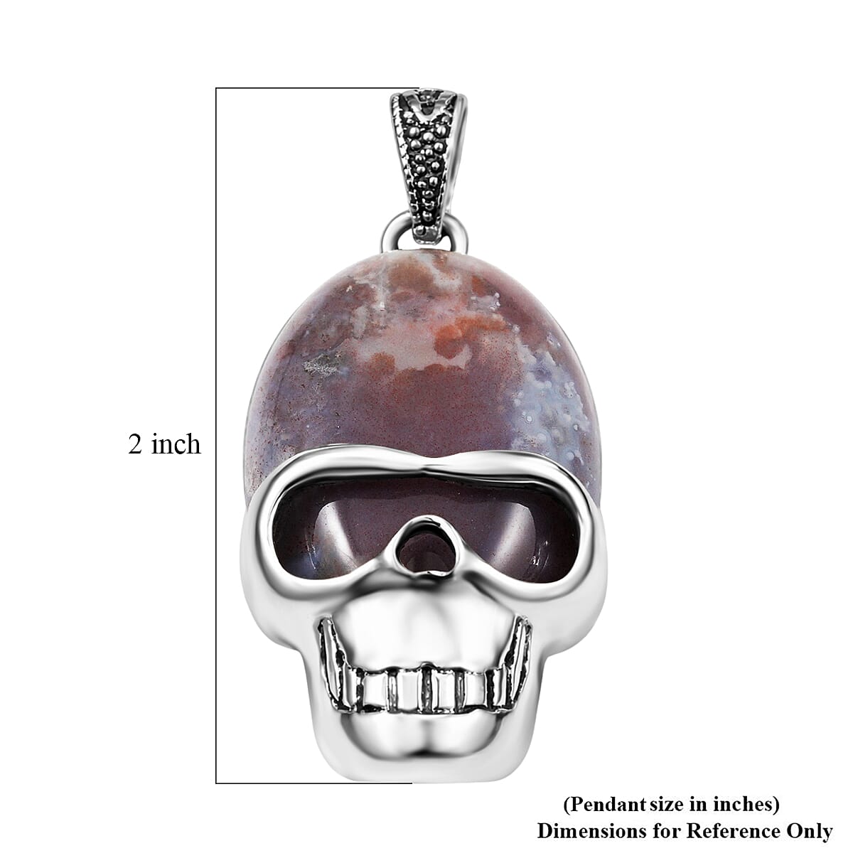 Argentinian Rhodochrosite Skull Pendant in Silvertone with Stainless Steel Necklace (20 Inches) 15.75 ctw image number 4
