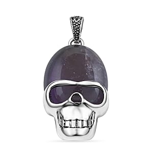 Amethyst 15.75 ctw Skull Pendant in Silvertone with Stainless Steel Necklace 20 Inches