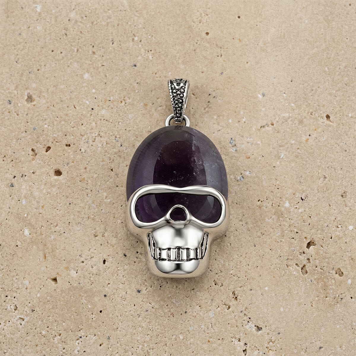Amethyst 15.75 ctw Skull Pendant in Silvertone with Stainless Steel Necklace 20 Inches image number 1