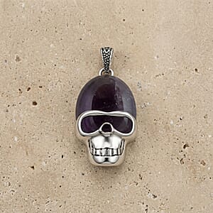 Amethyst 15.75 ctw Skull Pendant in Silvertone with Stainless Steel Necklace 20 Inches