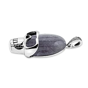 Amethyst 15.75 ctw Skull Pendant in Silvertone with Stainless Steel Necklace 20 Inches