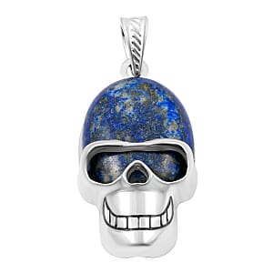 Sodalite 15.75 ctw Skull Pendant in Silvertone with Stainless Steel Necklace 20 Inches