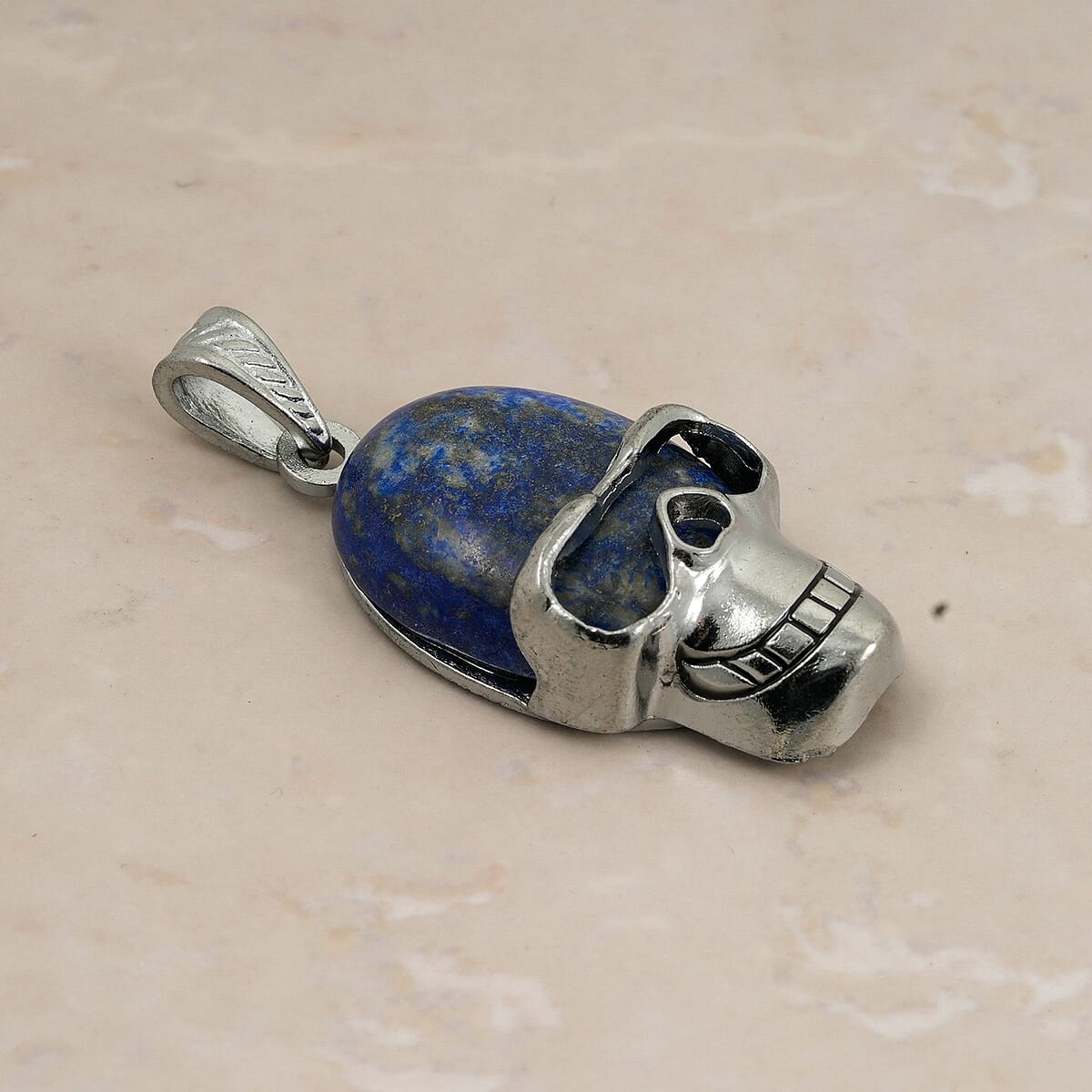 Sodalite 15.75 ctw Skull Pendant in Silvertone with Stainless Steel Necklace 20 Inches image number 1