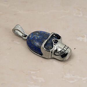 Sodalite 15.75 ctw Skull Pendant in Silvertone with Stainless Steel Necklace 20 Inches