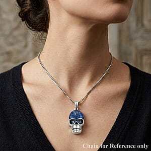 Sodalite 15.75 ctw Skull Pendant in Silvertone with Stainless Steel Necklace 20 Inches