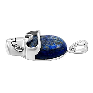 Sodalite 15.75 ctw Skull Pendant in Silvertone with Stainless Steel Necklace 20 Inches