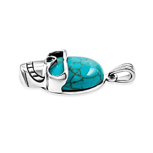 Turquoise Howlite 15.75 ctw Skull Pendant in Silvertone with Stainless Steel Necklace 20 Inches