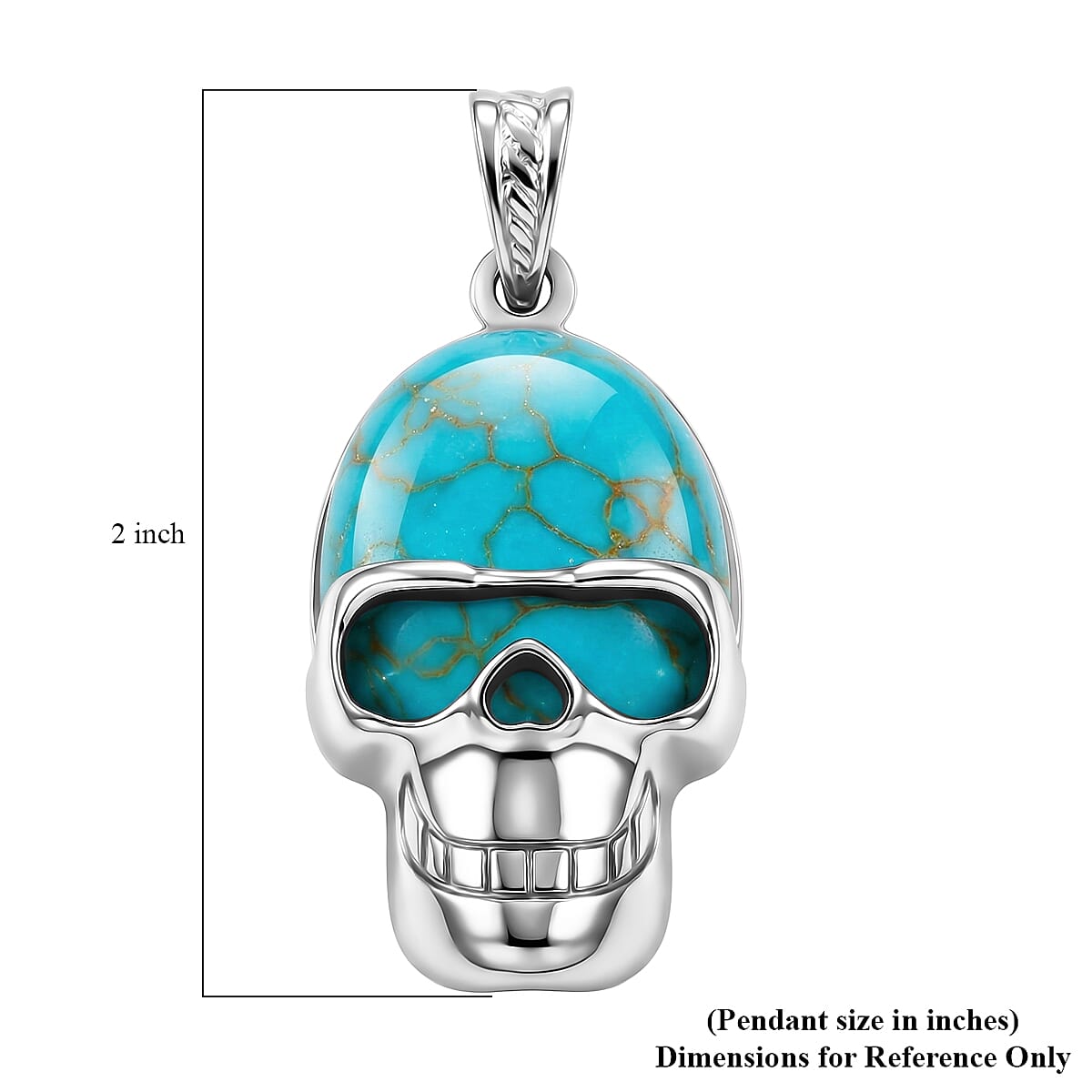 Turquoise Howlite 15.75 ctw Skull Pendant in Silvertone with Stainless Steel Necklace 20 Inches image number 4