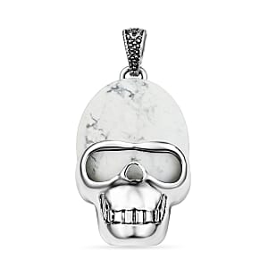 White Howlite 15.75 ctw Skull Pendant in Silvertone with Stainless Steel Necklace 20 Inches