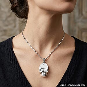 White Howlite 15.75 ctw Skull Pendant in Silvertone with Stainless Steel Necklace 20 Inches