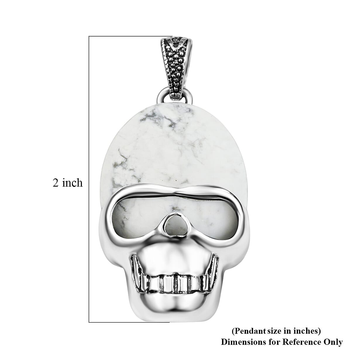 White Howlite 15.75 ctw Skull Pendant in Silvertone with Stainless Steel Necklace 20 Inches image number 4