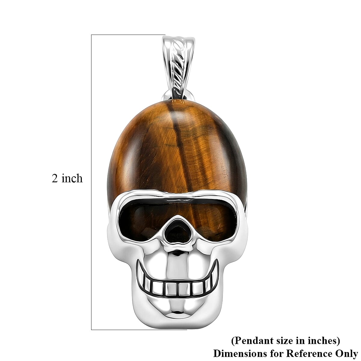 Tiger's Eye 15.75 ctw Skull Pendant in Silvertone with Stainless Steel Necklace 20 Inches image number 4