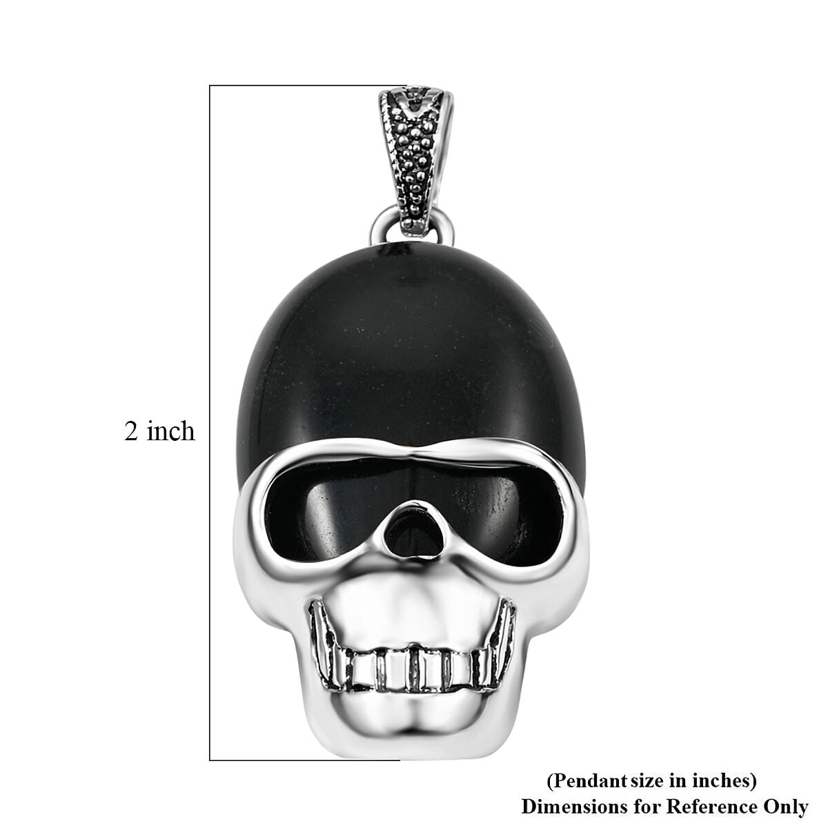Black Agate 15.75 ctw Skull Pendant in Silvertone with Stainless Steel Necklace 20 Inches image number 2