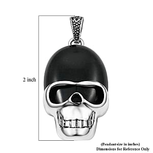 Black Agate 15.75 ctw Skull Pendant in Silvertone with Stainless Steel Necklace 20 Inches