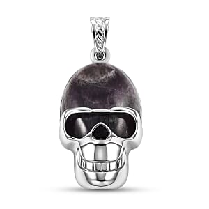 Purple Agate 15.75 ctw Skull Pendant in Silvertone with Stainless Steel Necklace 20 Inches