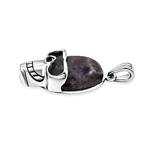Purple Agate 15.75 ctw Skull Pendant in Silvertone with Stainless Steel Necklace 20 Inches