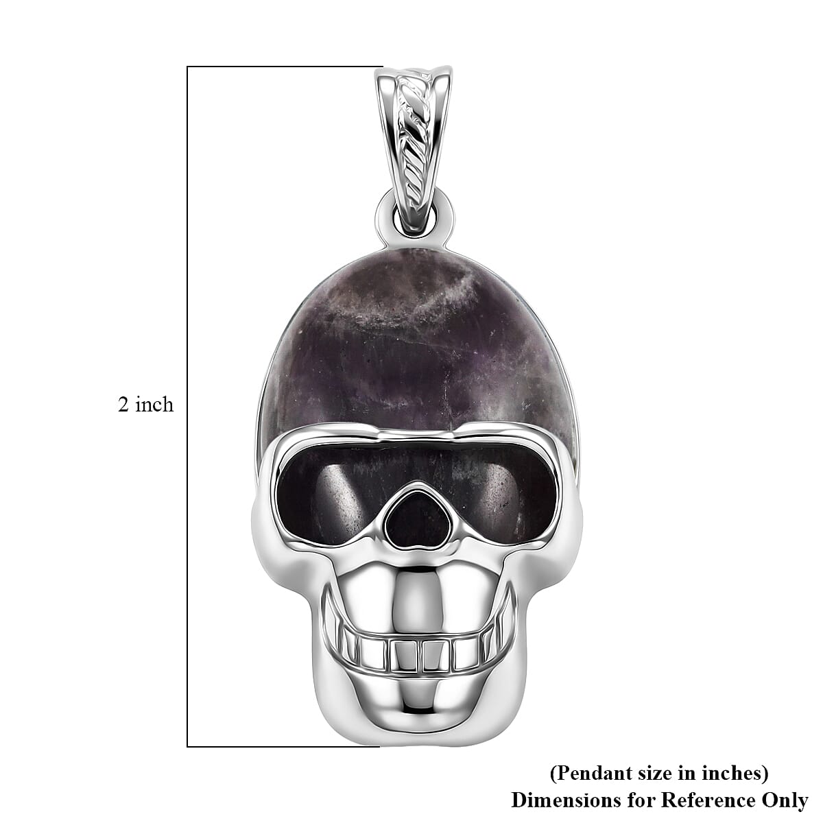 Purple Agate 15.75 ctw Skull Pendant in Silvertone with Stainless Steel Necklace 20 Inches image number 4